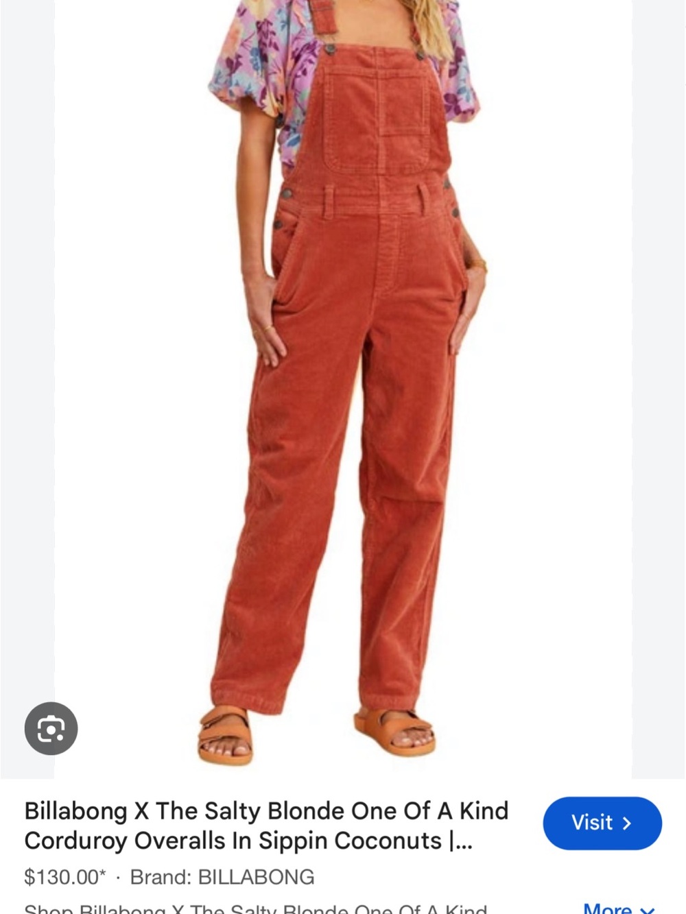 Billabong x salty blonde Corduroy Overalls in Rust Orange